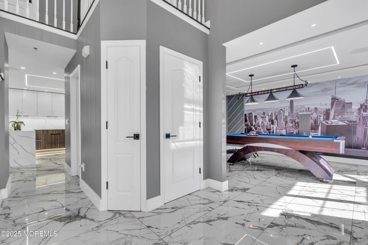 Billiard Table, Game Room, Interior, Marble, Pendant Lights, Recessed Lighting