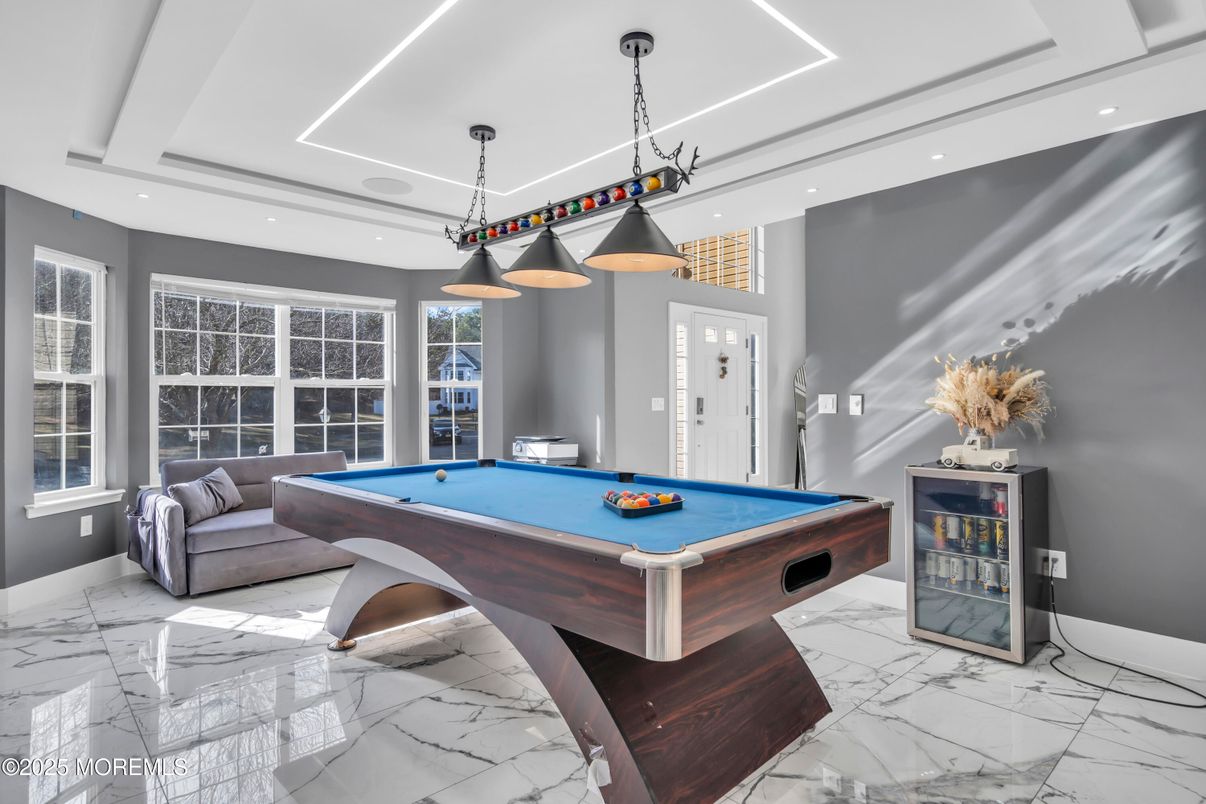 Billiard Table, Game Room, Interior, Marble, Pendant Lights, Recessed Lighting