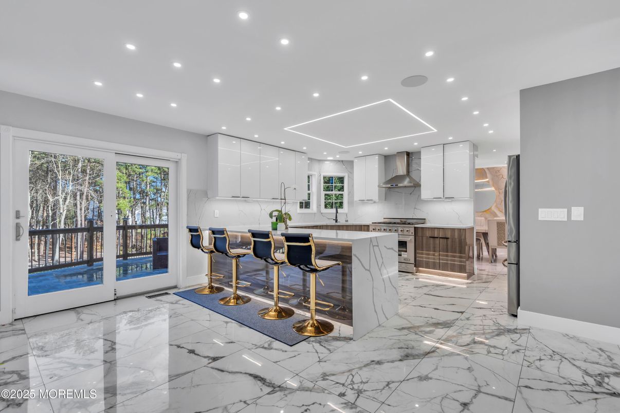 Interior, Kitchen, Marble, Recessed Lighting, Stainless Steel Appliances