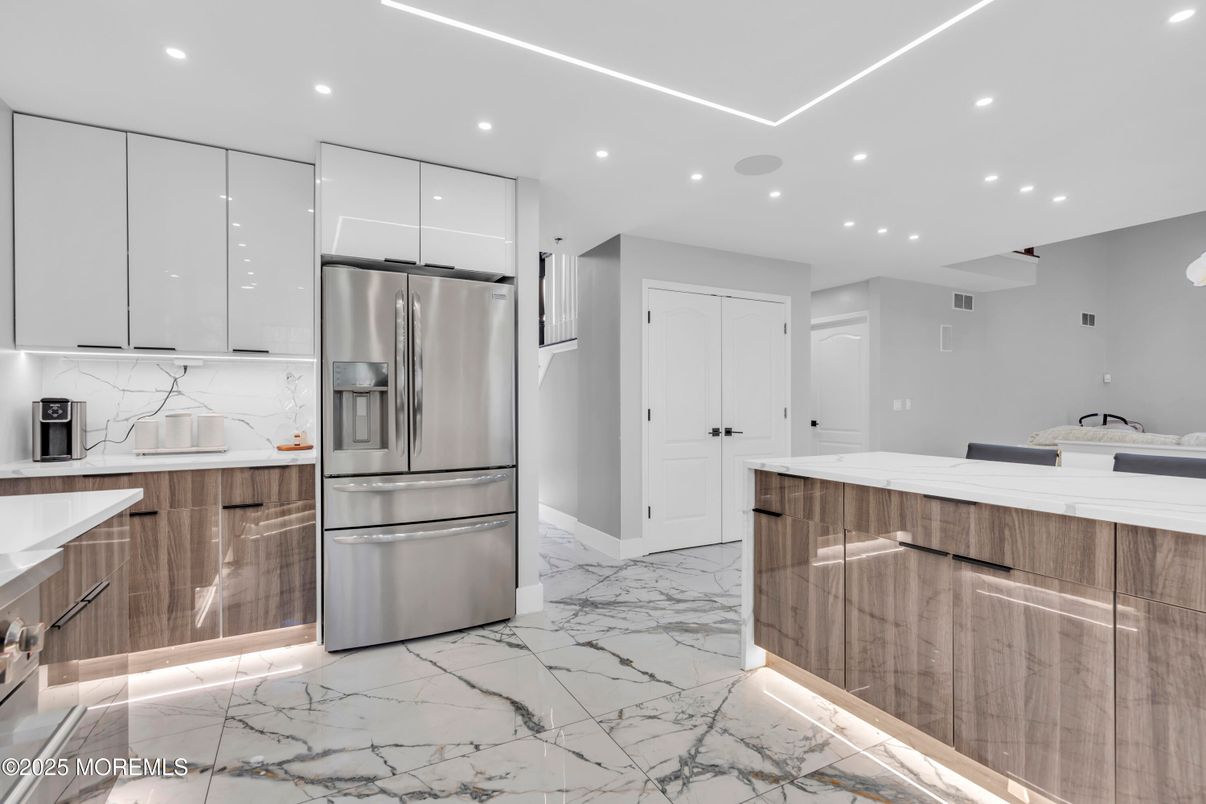 Interior, Kitchen, Marble, Recessed Lighting, Stainless Steel Appliances