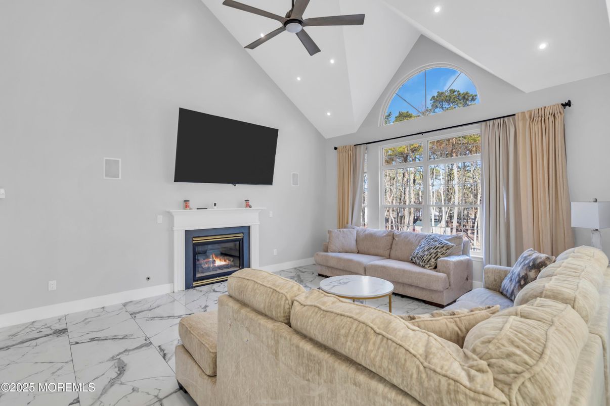 Fireplace, Interior, Living room, Marble, Recessed Lighting