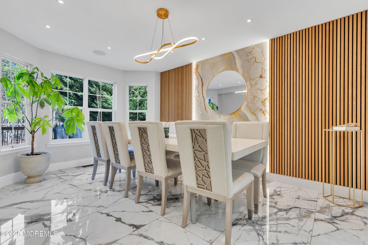 Dining room, Interior, Marble, Pendant Lights, Recessed Lighting