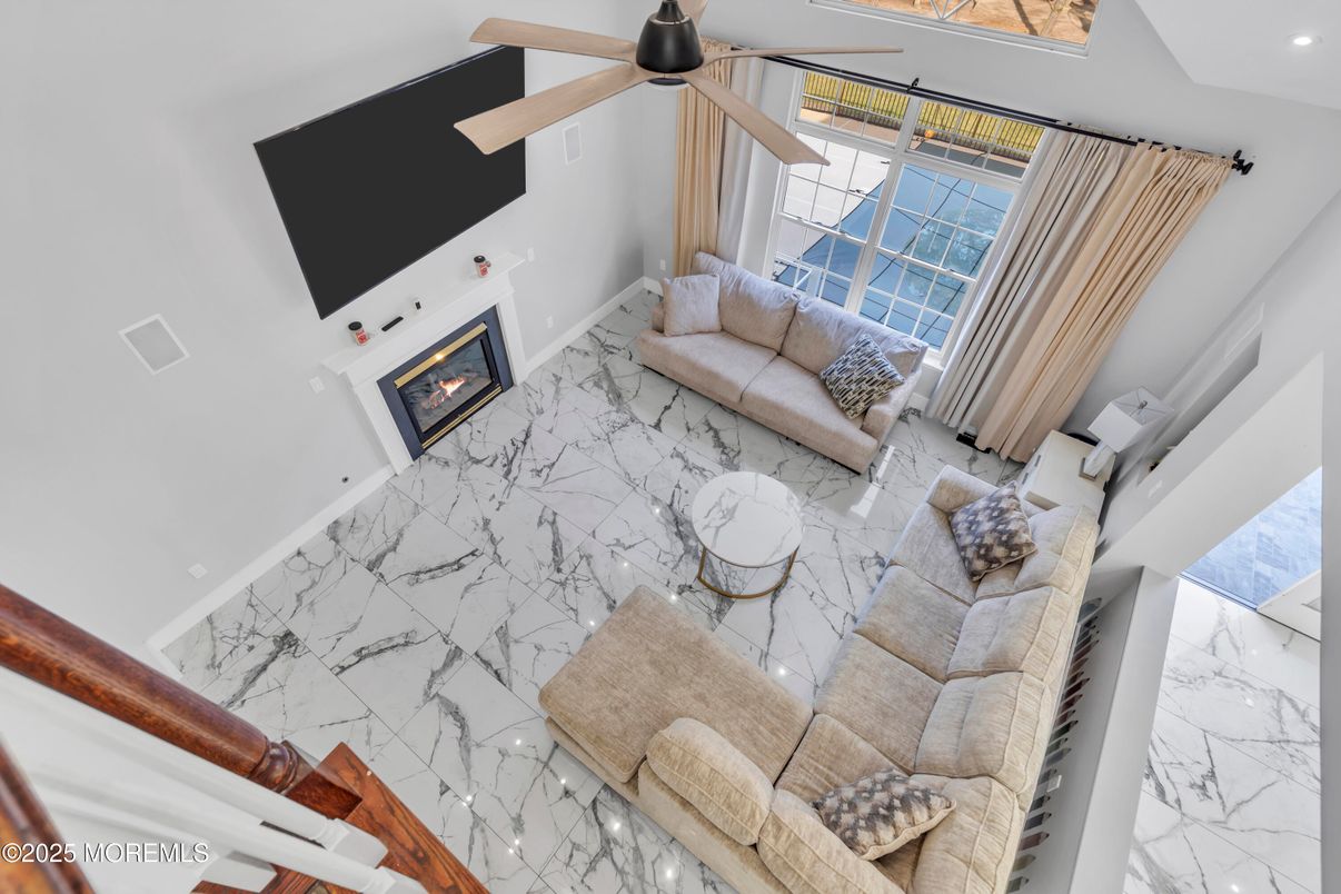 Fireplace, Interior, Living room, Marble, Recessed Lighting