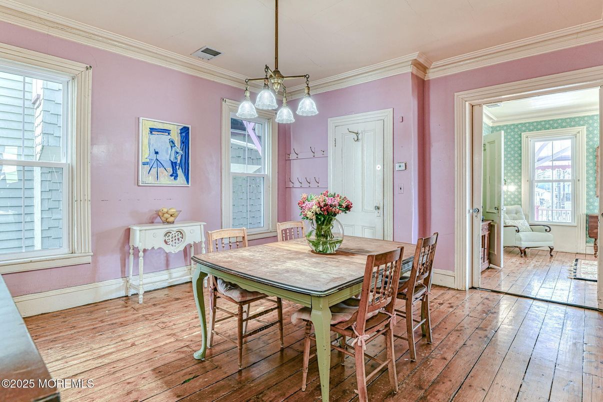 Dining room, Interior, Pendant Lights, Wood Texture Flooring