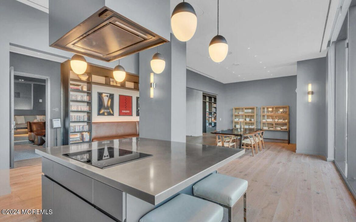 Dining room, Interior, Pendant Lights, Recessed Lighting, Wood Texture Flooring