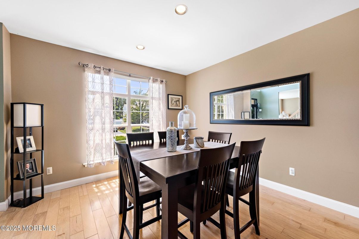 Dining room, Interior, Recessed Lighting, Wood Texture Flooring