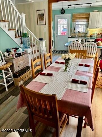 Dining room, Interior, Pendant Lights, Wood Texture Flooring
