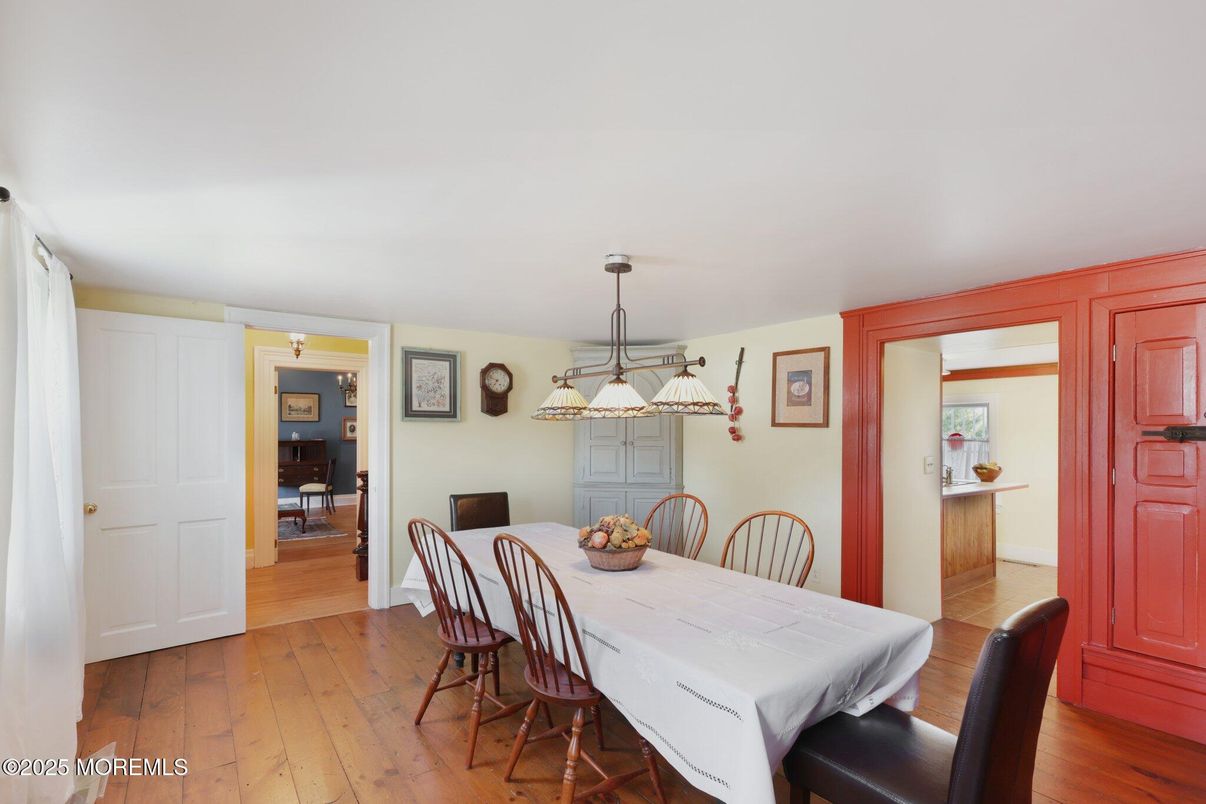 Dining room, Interior, Pendant Lights, Wood Texture Flooring