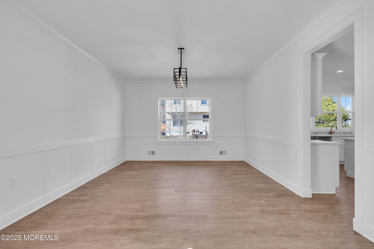 Empty room, Interior, Pendant Lights, Recessed Lighting, Wood Texture Flooring