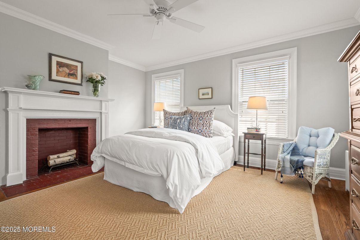 Bedroom, Fireplace, Interior, Wood Texture Flooring