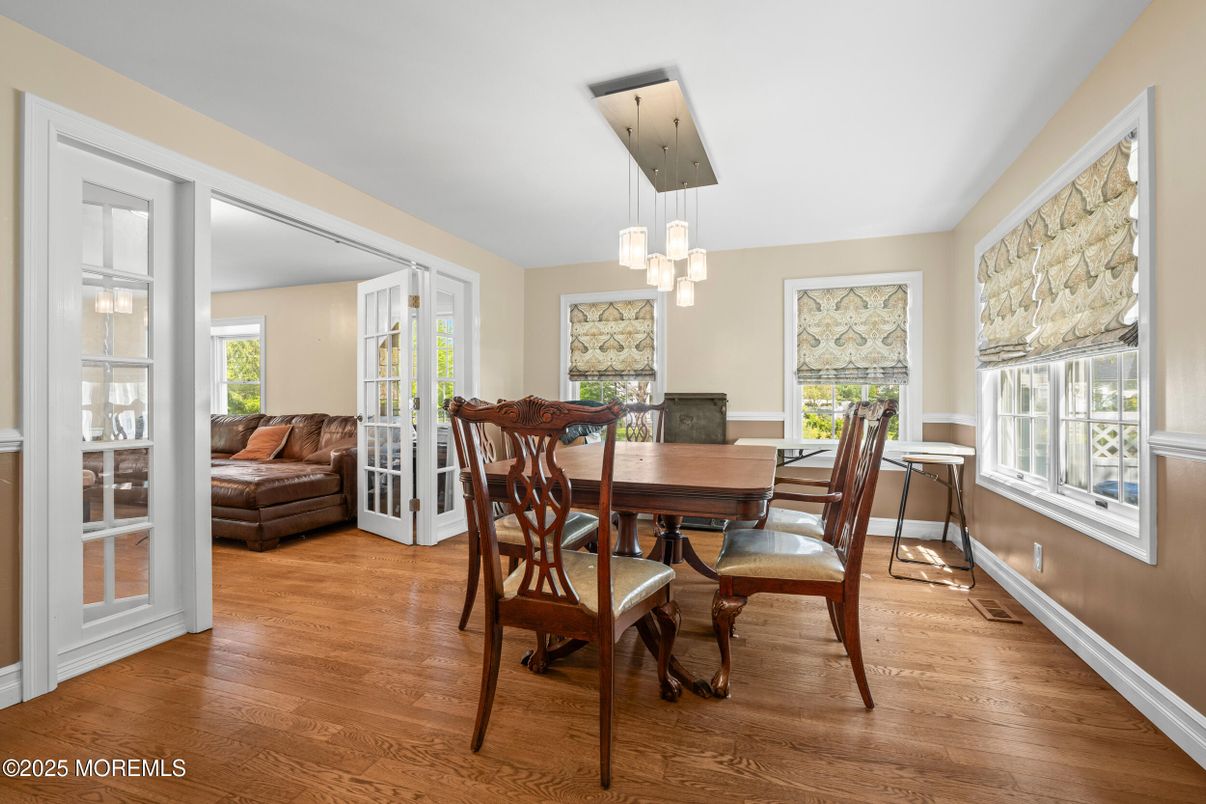 Dining room, Interior, Pendant Lights, Wood Texture Flooring