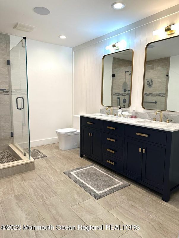 Bathroom, Dual Sink Vanities, Glass Shower, Interior, Recessed Lighting
