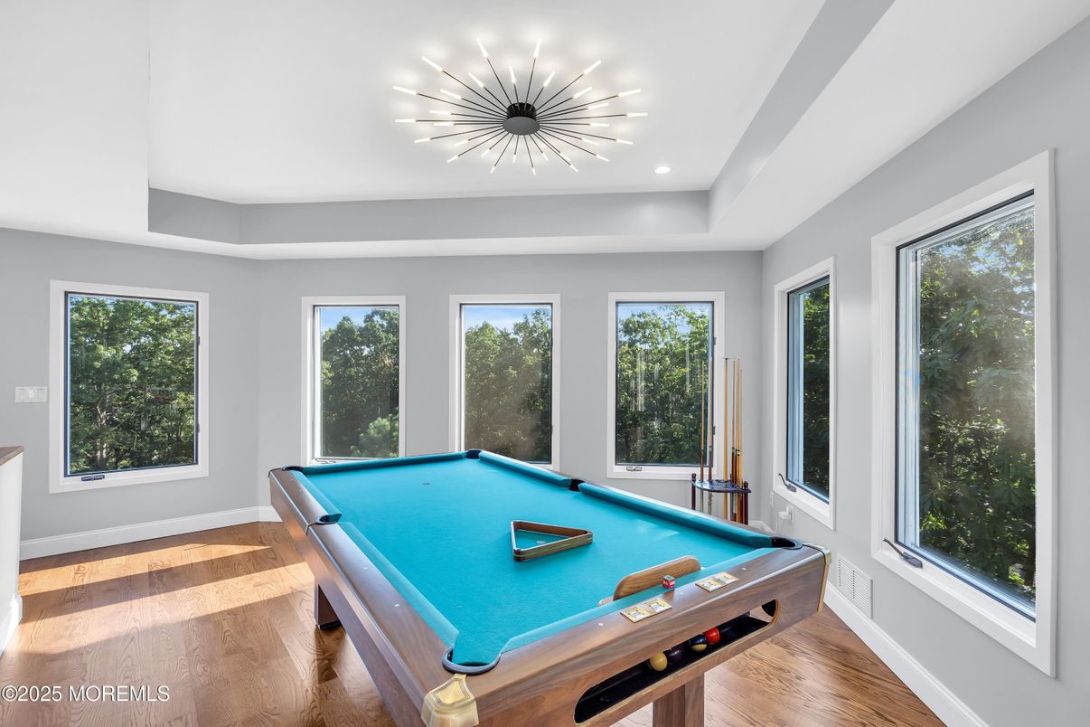 Billiard Table, Game Room, Interior, Recessed Lighting, Wood Texture Flooring