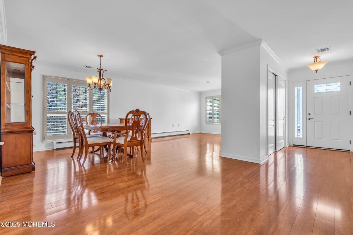 Chandelier, Dining room, Interior, Wood Texture Flooring