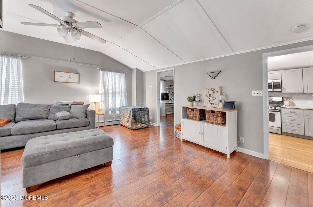 Interior, Kitchen, Living room, Stainless Steel Appliances, Wood Texture Flooring