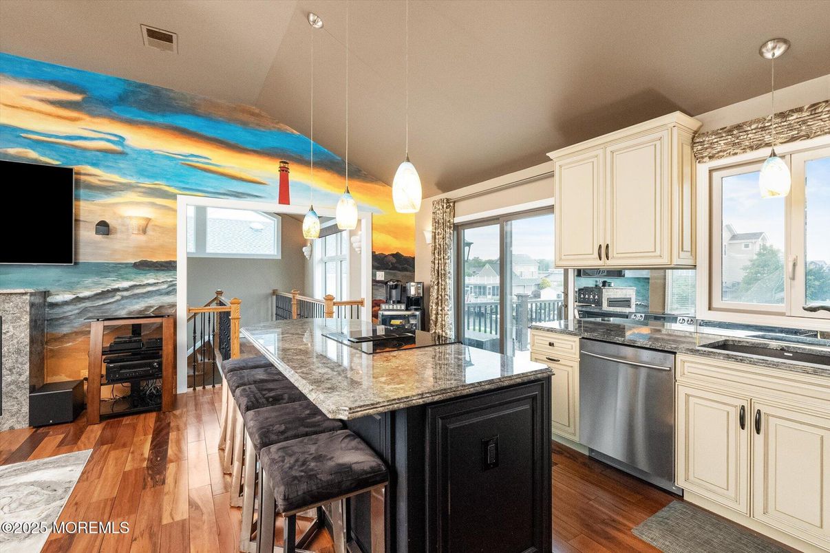 Interior, Kitchen, Pendant Lights, Stainless Steel Appliances, Wood Texture Flooring