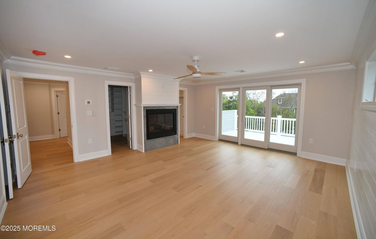 Empty room, Fireplace, Interior, Recessed Lighting, Wood Texture Flooring