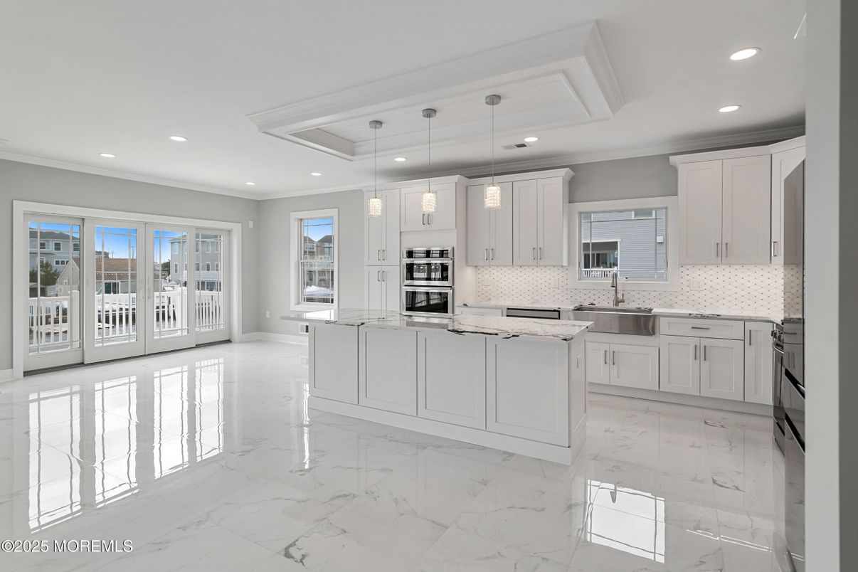 Interior, Kitchen, Marble, Recessed Lighting, Stainless Steel Appliances