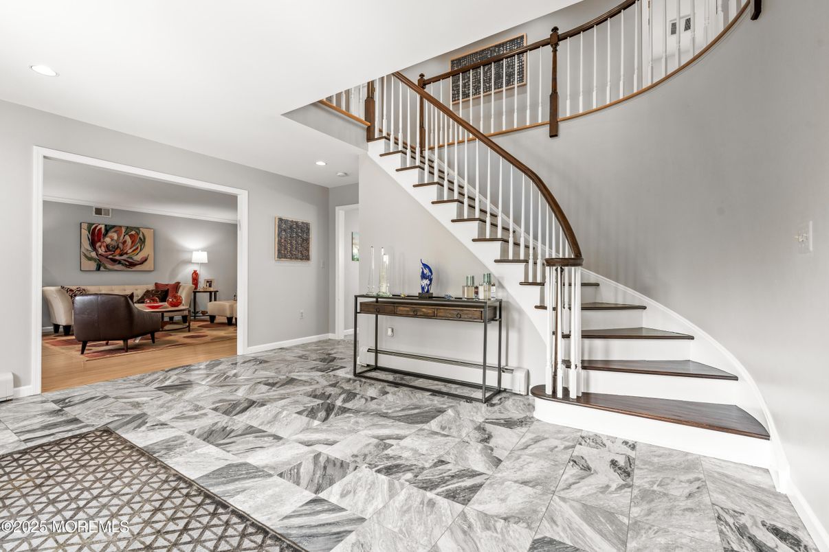 Interior, Marble, Recessed Lighting, Wood Texture Flooring