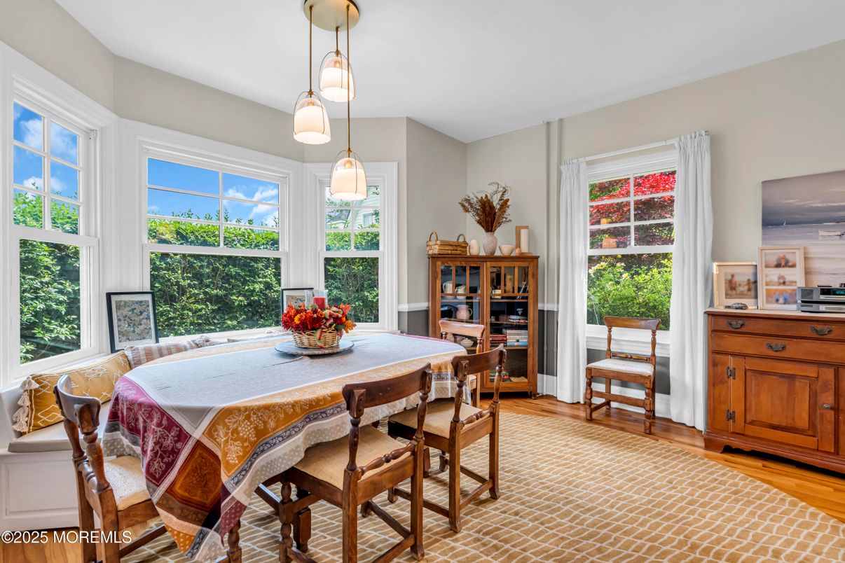 Dining room, Interior, Pendant Lights, Wood Texture Flooring