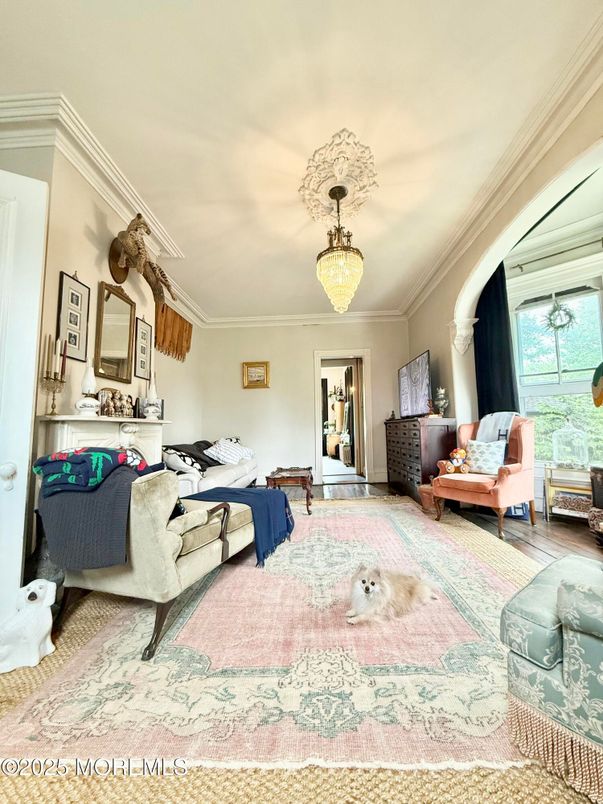 Bedroom, Chandelier, Interior, Wood Texture Flooring