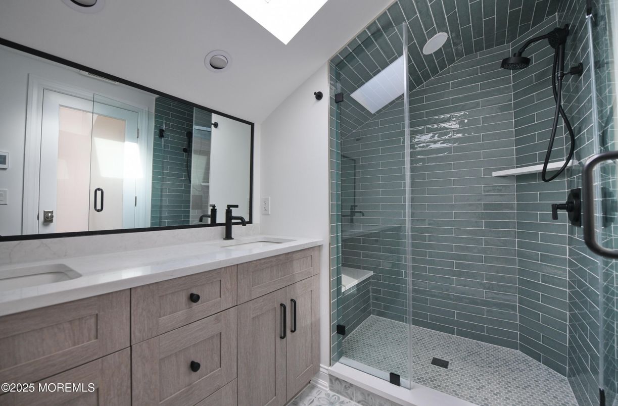 Bathroom, Dual Sink Vanities, Glass Shower, Interior, Recessed Lighting