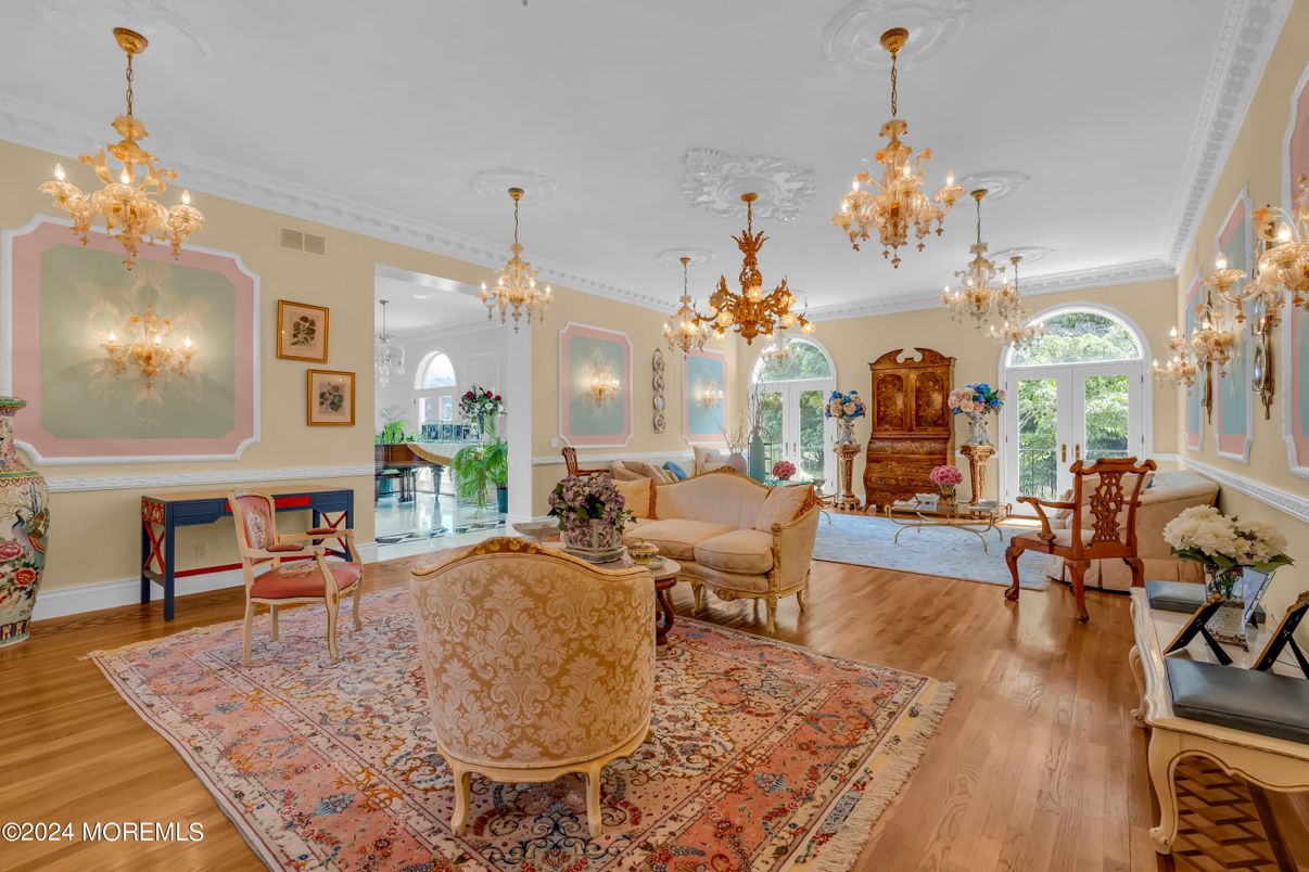 Chandelier, Interior, Living room, Wood Texture Flooring