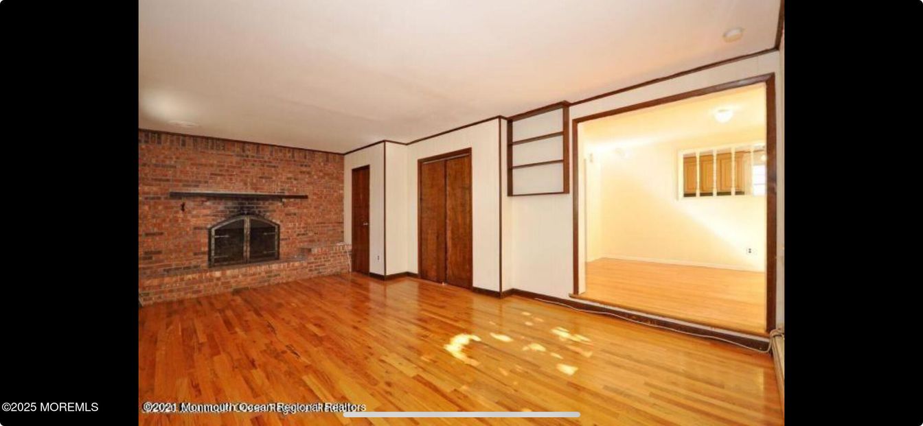 Empty room, Fireplace, Interior, Stone Walls, Wood Texture Flooring