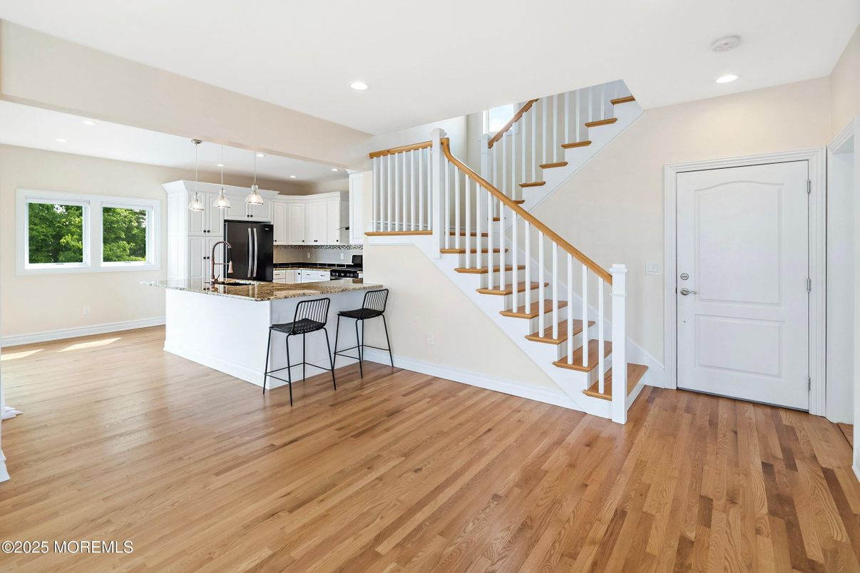 Interior, Kitchen, Pendant Lights, Recessed Lighting, Wood Texture Flooring