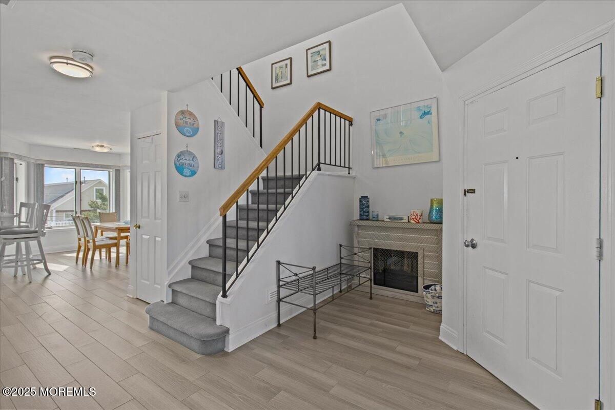 Dining room, Fireplace, Interior, Wood Texture Flooring