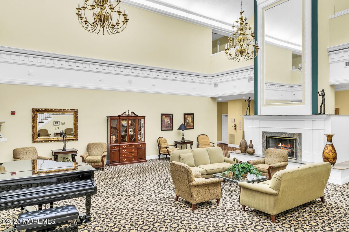 Chandelier, Dining room, Fireplace, Interior, Living room, Piano, Recessed Lighting