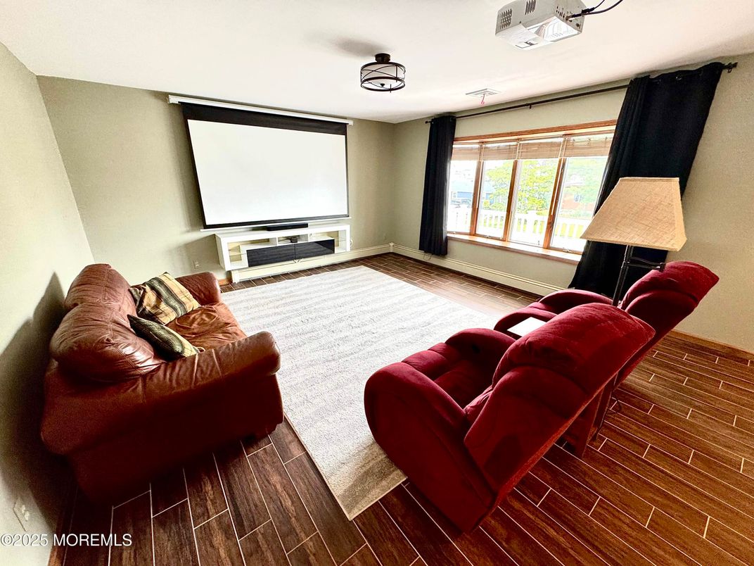 Interior, Living room, Projection Screen, Wood Texture Flooring