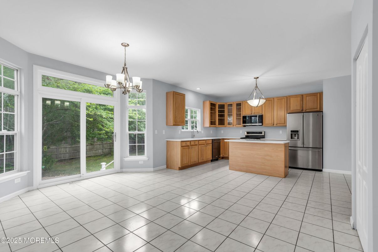 Chandelier, Interior, Kitchen, Stainless Steel Appliances