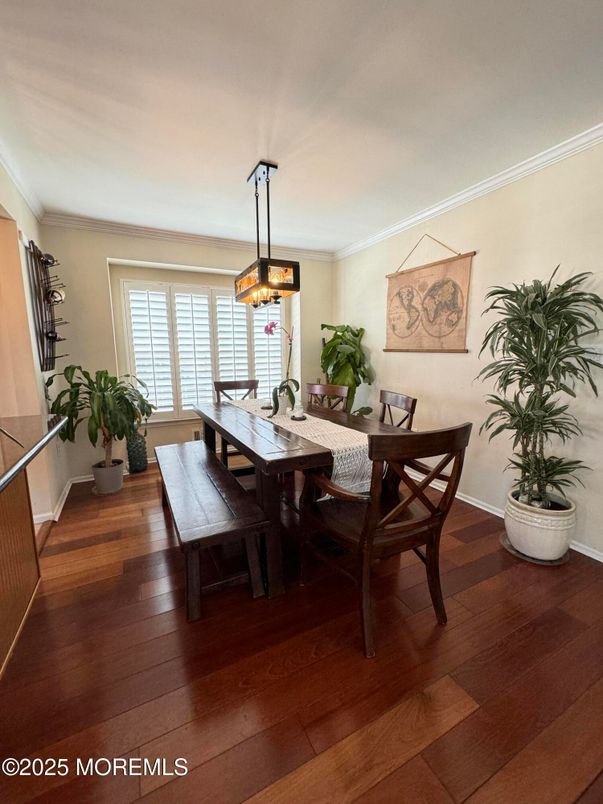 Dining room, Interior, Pendant Lights, Wood Texture Flooring