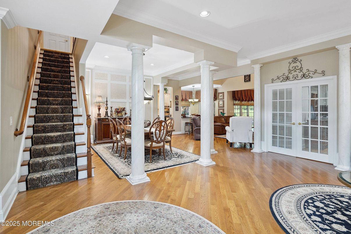 Dining room, Interior, Recessed Lighting, Wood Texture Flooring