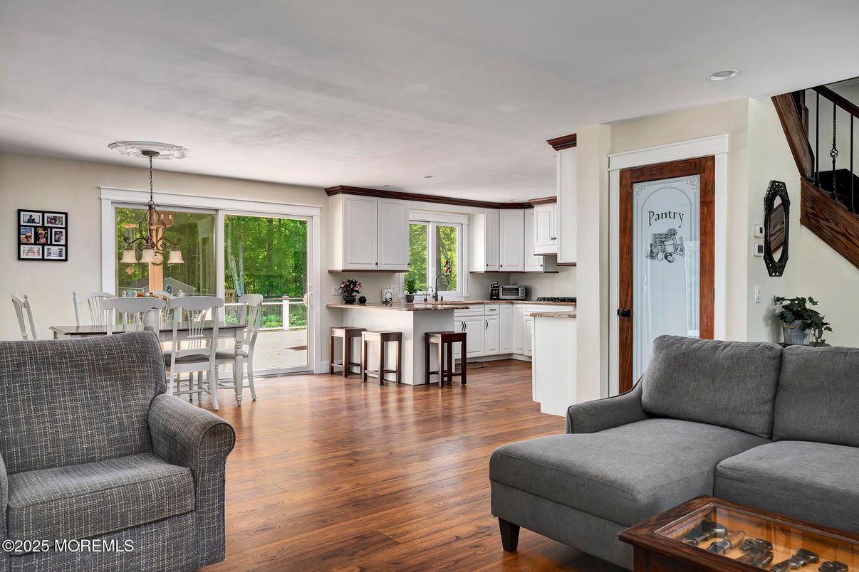 Dining room, Interior, Kitchen, Living room, Pendant Lights, Recessed Lighting, Wood Texture Flooring
