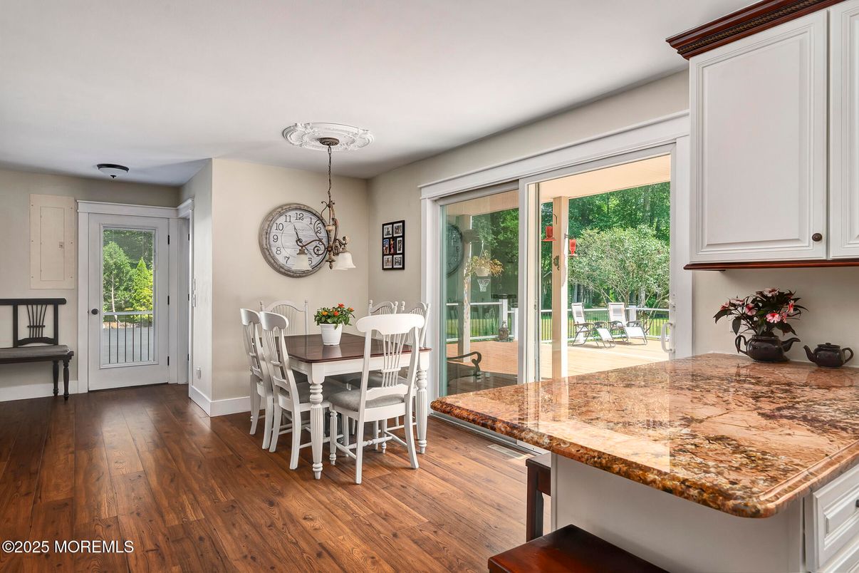 Dining room, Interior, Pendant Lights, Wood Texture Flooring