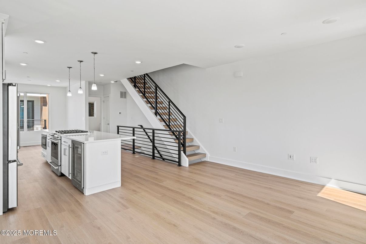 Interior, Kitchen, Pendant Lights, Recessed Lighting, Wood Texture Flooring
