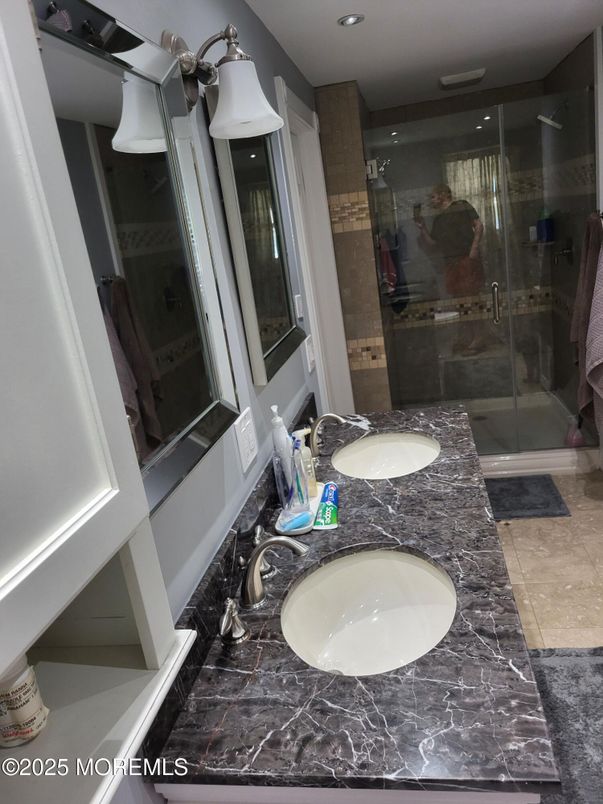 Bathroom, Dual Sink Vanities, Glass Shower, Interior, Recessed Lighting