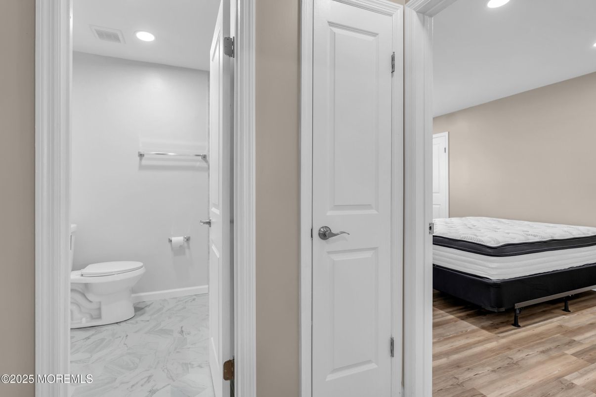 Bathroom, Bedroom, Interior, Marble, Recessed Lighting, Wood Texture Flooring