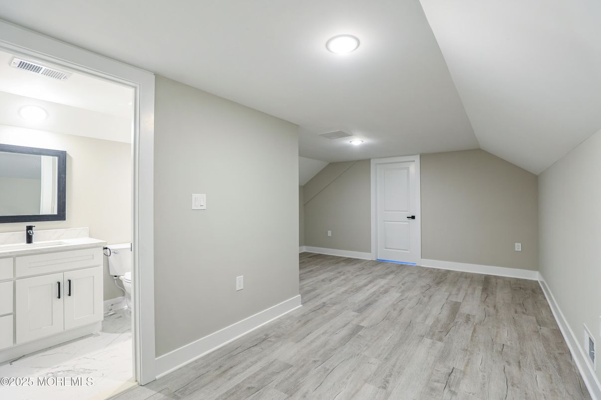Bathroom, Empty room, Interior, Marble, Recessed Lighting, Wood Texture Flooring