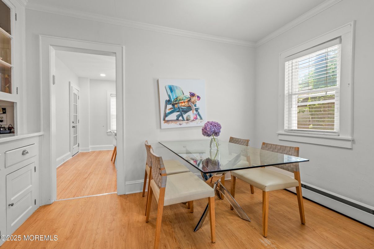 Dining room, Interior, Recessed Lighting, Wood Texture Flooring