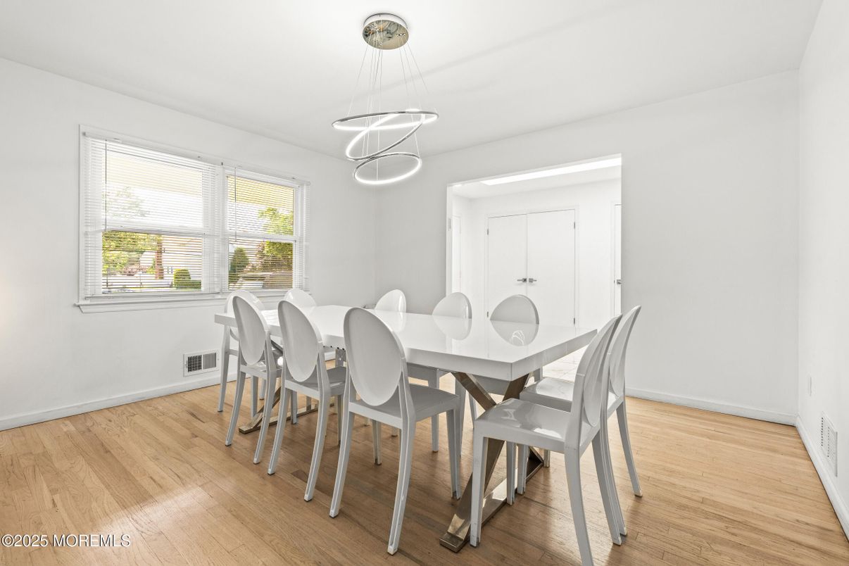 Dining room, Interior, Pendant Lights, Wood Texture Flooring