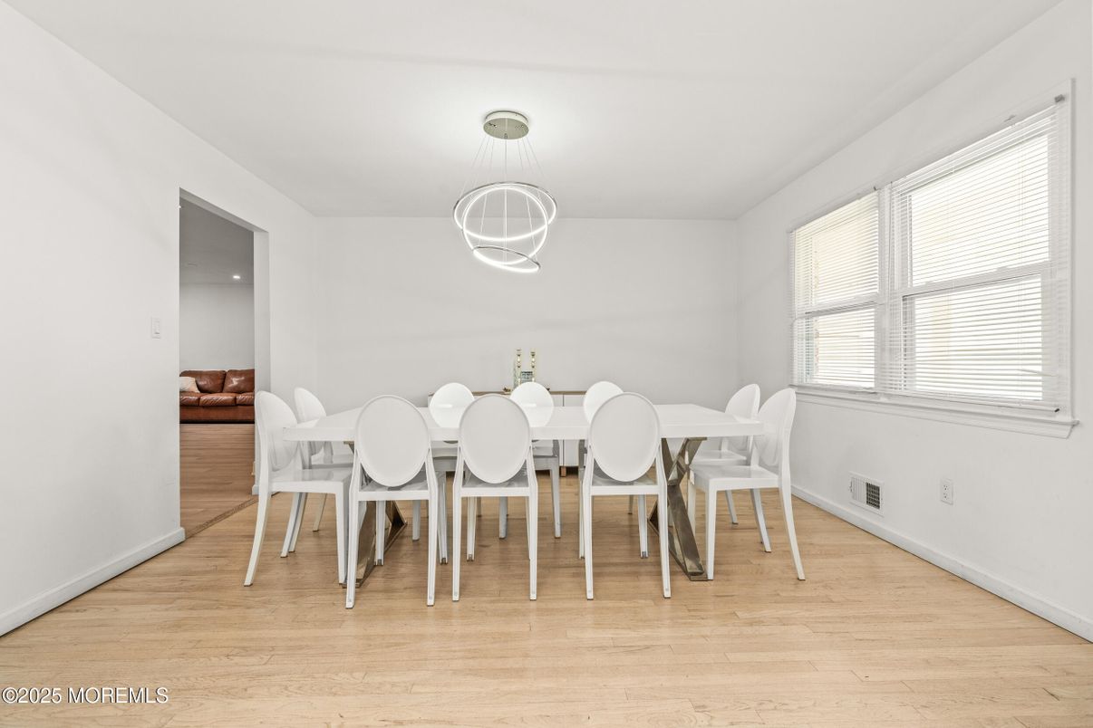 Dining room, Interior, Pendant Lights, Wood Texture Flooring
