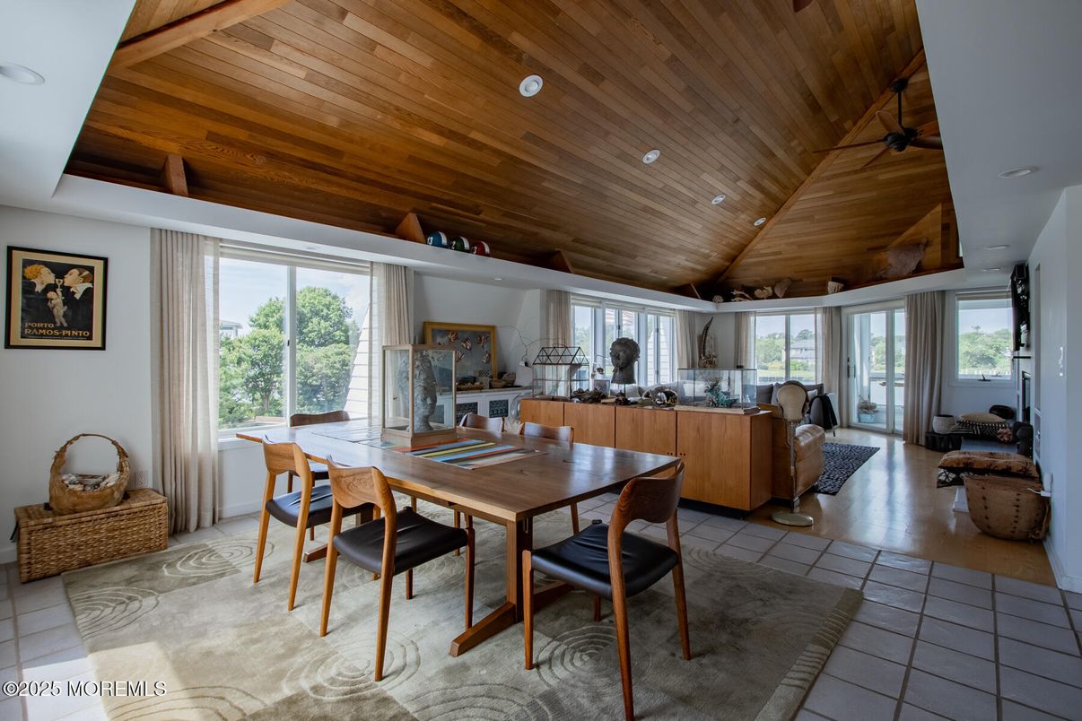 Dining room, Interior, Living room, Recessed Lighting, Wooden Ceilings