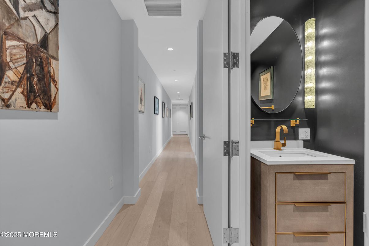 Bathroom, Interior, Recessed Lighting, Wood Texture Flooring