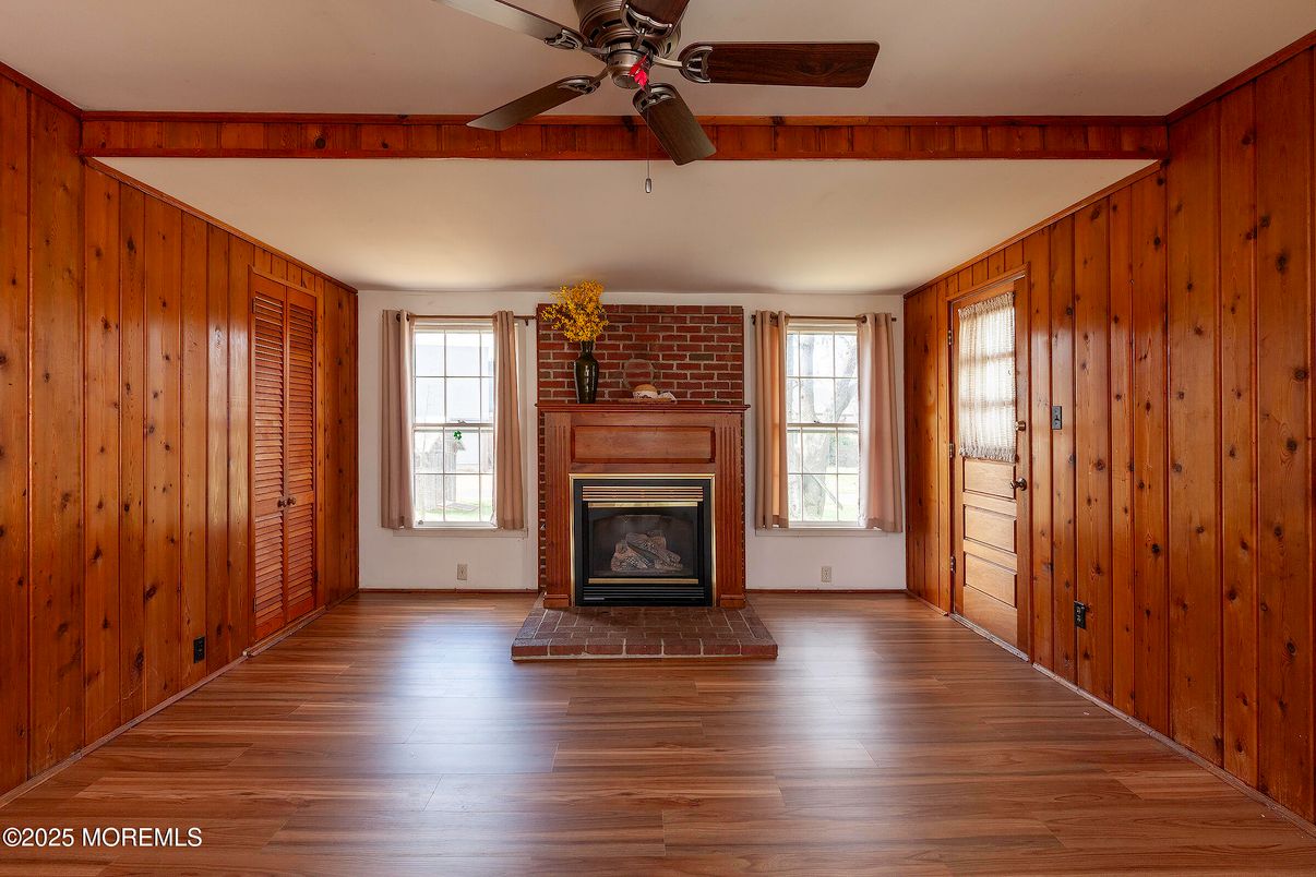 Empty room, Fireplace, Interior, Wood Texture Flooring, Wooden Walls
