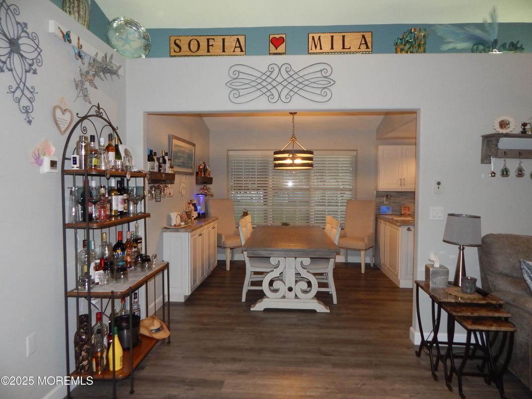 Dining room, Interior, Pendant Lights, Wood Texture Flooring