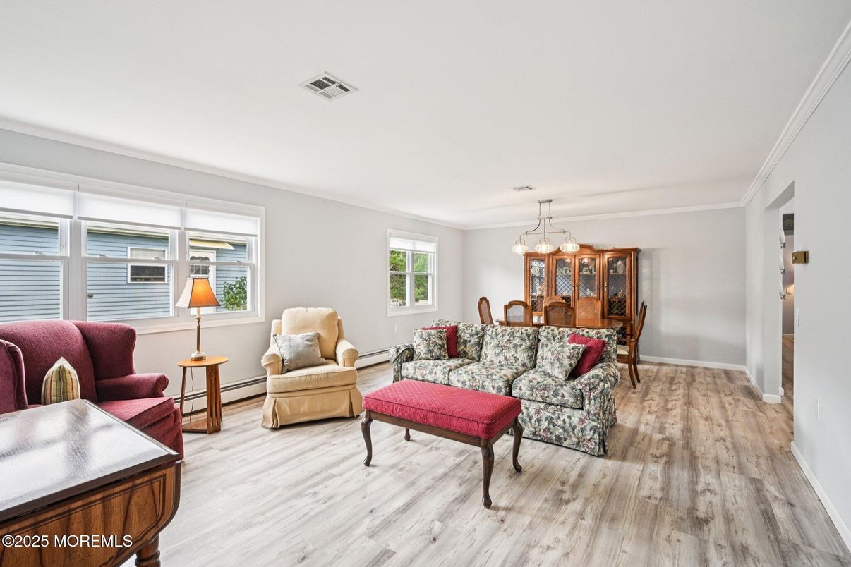Dining room, Interior, Living room, Pendant Lights, Wood Texture Flooring