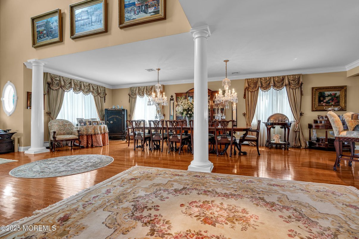 Chandelier, Dining room, Interior, Wood Texture Flooring